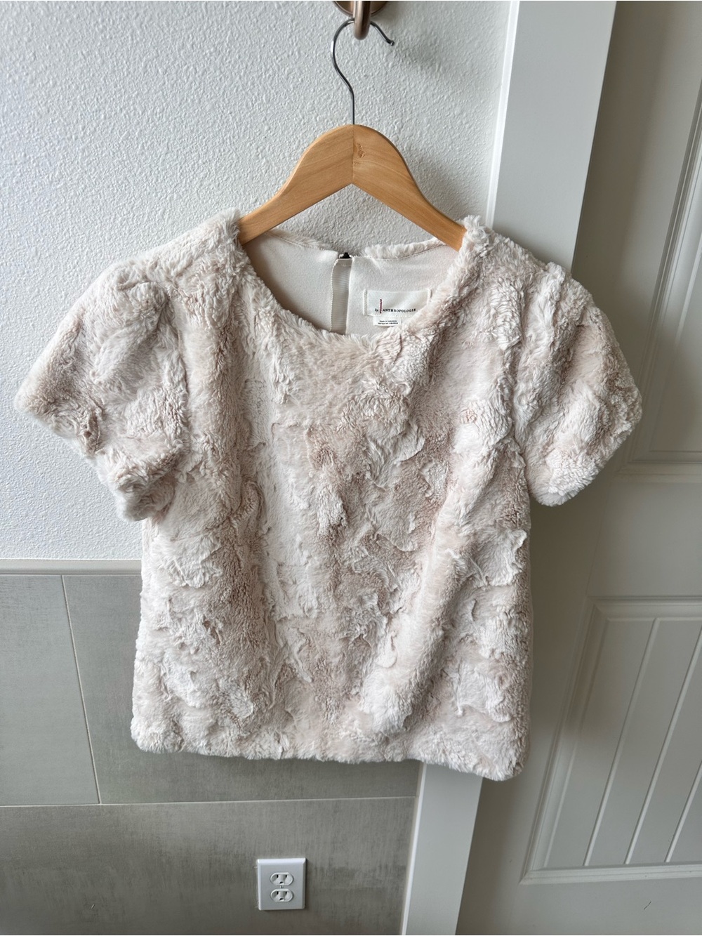 Anthropologie Plush Short-Sleeve Top - Cream